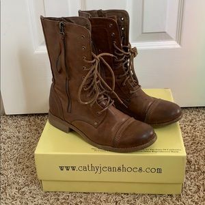Cathy Jean Shoes- Brown Combat Boots (size 8)